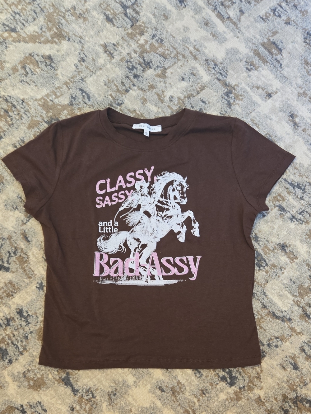 Bear Dance Brown Tee with Pink and White Graphic
